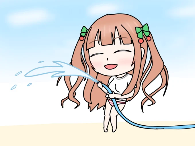 水着の上からシャツ着てるのが好きという絵。 #ちぇり絵