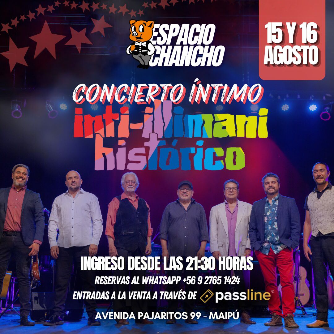 intihistorico's tweet photo. ATENCION MAIPU!!
Jueves 15 y Viernes 16 de agosto
Lugar Espacio Chancho  Avenida Pajaritos 99 – Maipú
Entradas Sistema passline.
Informacion info@elchanchoconchaleco.cl
Instagram @elchanchocl @espaciochancho
Whatsapp +56 9 2765 1424
#maipu #intihistorico https://t.co/Vlig4ti5xs