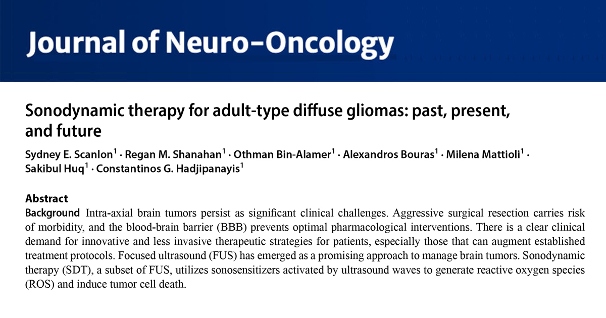 Pitt Neurosurgery (@pittneurosurg) on Twitter photo Sonodynamic therapy—using sonosensitizers activated by ultrasound waves to generate reactive oxygen species and induce tumor cell death–represents a promising frontier in the treatment of aggressive brain tumors. link.springer.com/article/10.100… <a href="/hadjiMDPhD/">Costas Hadjipanayis</a> <a href="/SakibulHuq/">Sakibul Huq, M.D.</a> <a href="/UPMCPhysicianEd/">UPMC Physician Resources</a> Sonodynamic therapy—using sonosensitizers activated by ultrasound waves to generate reactive oxygen species and induce tumor cell death–represents a promising frontier in the treatment of aggressive brain tumors. link.springer.com/article/10.100… <a href="/hadjiMDPhD/">Costas Hadjipanayis</a> <a href="/SakibulHuq/">Sakibul Huq, M.D.</a> <a href="/UPMCPhysicianEd/">UPMC Physician Resources</a>
