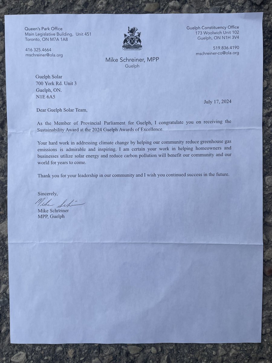 Thank you @MikSchreiner for your encouragement of the local clean economy!

We are making a difference empowering our communities. <a href="/GuelphSolar/">Guelph Solar</a>