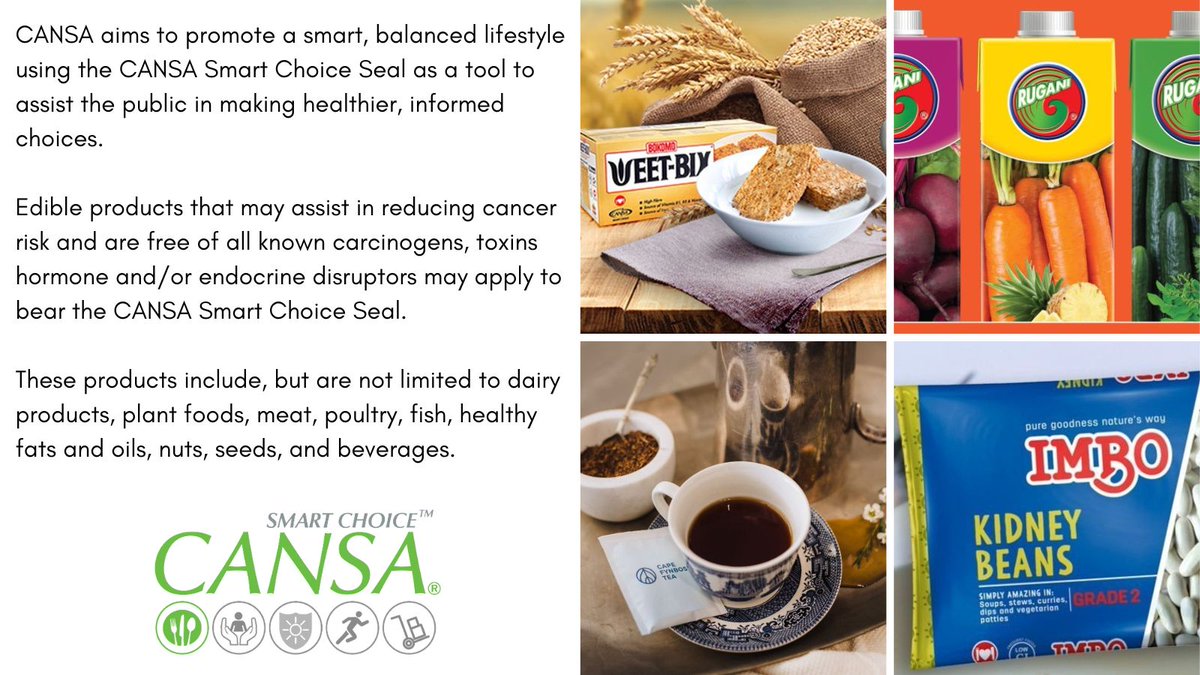 The next category in the CANSA Smart Choice series is the Edible Consumer Goods Category
Find out more about our edible consumer goods partners here: cansa.org.za/cansa-seal-of-…

#CANSASmartChoice #CANSAResearch #LowerCancerRisk #CANSACares