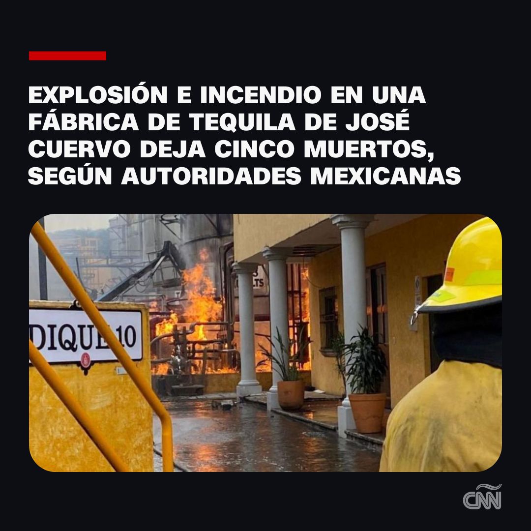 Al menos cinco trabajadores murieron y otros dos resultaron heridos por una  explosión e incendio en una fábrica de destilados de Casa Cuervo, en el  municipio de #Tequila, informó este martes Protección, image size:1080x1080