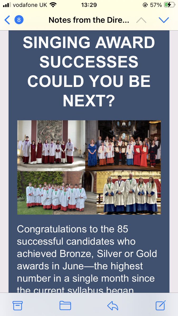 Great to see our choristers who were successful in the RSCM silver award recently featured in this months “Notes from the Director” email