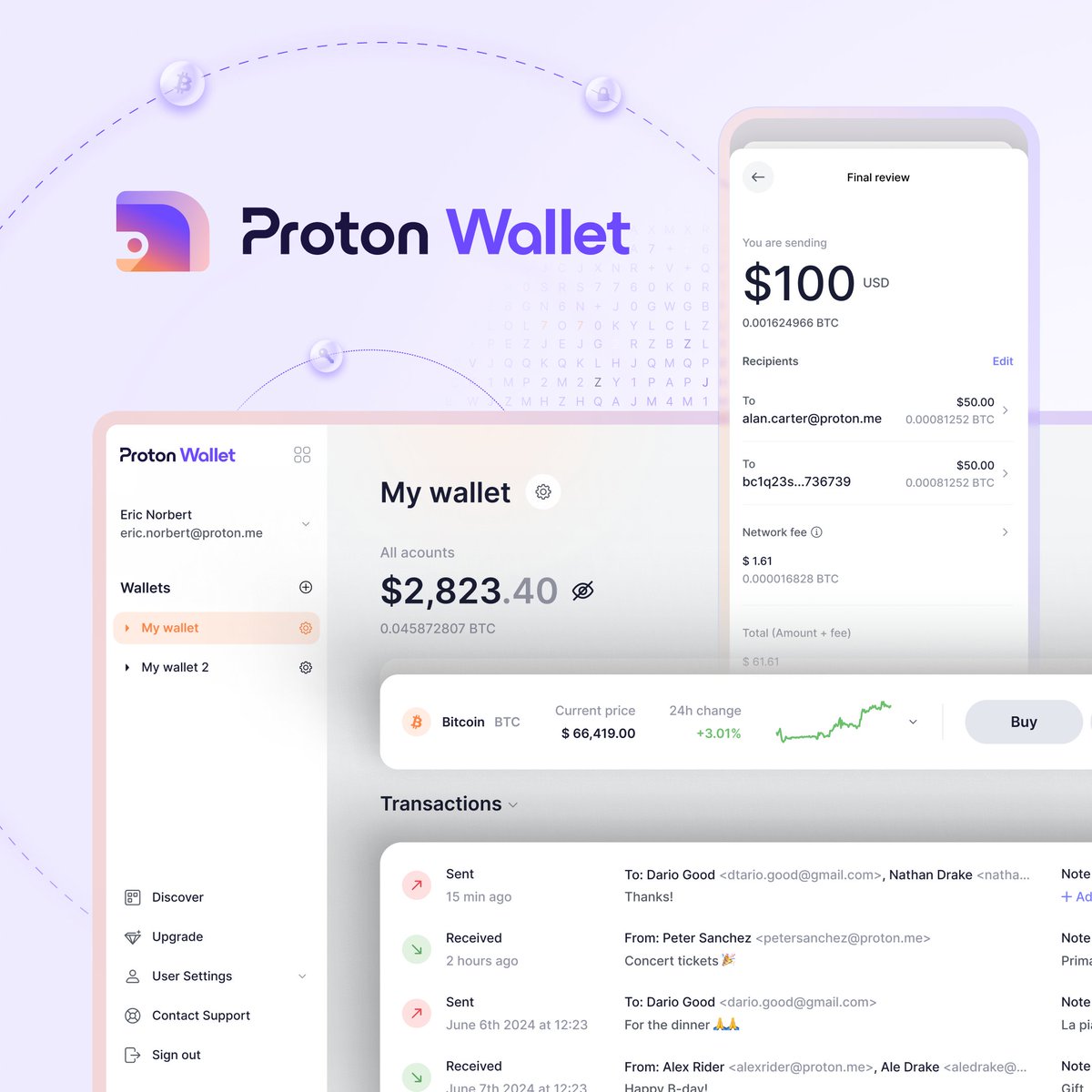 ProtonWallet's tweet image. Today we're launching @ProtonWallet, an open-source, E2E-encrypted, and self-custodial #Bitcoin wallet.

With features like Bitcoin via Email, we hope to be a safer and easier way for Bitcoin newcomers to get started.

Learn more and get early access: proton.me/wallet