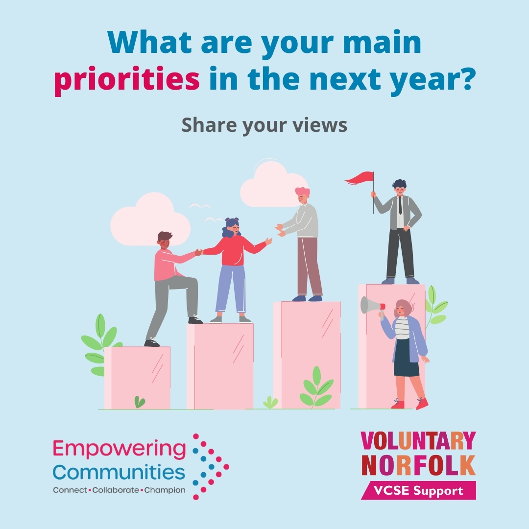 Voluntary Norfolk Communities (@voluntarynorfo1) on Twitter photo ❓Funding, volunteers, new staff, relocating...?
❔What are your VCSE's main priorities in the next year?
🎯Tell us where you're heading, what your goals & biggest obstacles are
Help shape our support + win vouchers to treat your team! 👇
tinyurl.com/2e37wp8e
<a href="/EC_Norfolk/">Empowering Communities</a> ❓Funding, volunteers, new staff, relocating...?
❔What are your VCSE's main priorities in the next year?
🎯Tell us where you're heading, what your goals & biggest obstacles are
Help shape our support + win vouchers to treat your team! 👇
tinyurl.com/2e37wp8e
<a href="/EC_Norfolk/">Empowering Communities</a>