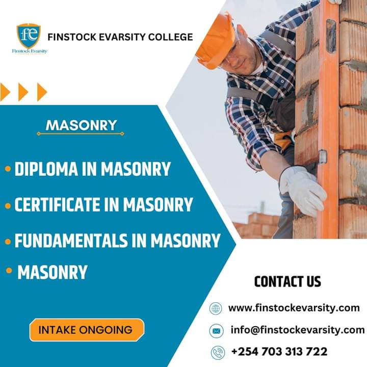 evarsity's tweet image. Discover the art and science of Masonry with our comprehensive online course. Dive deep into the time-honored techniques &amp;amp; modern innovations that define this craft. More enquiries:
Calls: +254 703 313 722
#Careers #mason #masonrywork #careerdevelopment #careergoals #CareerGrowth