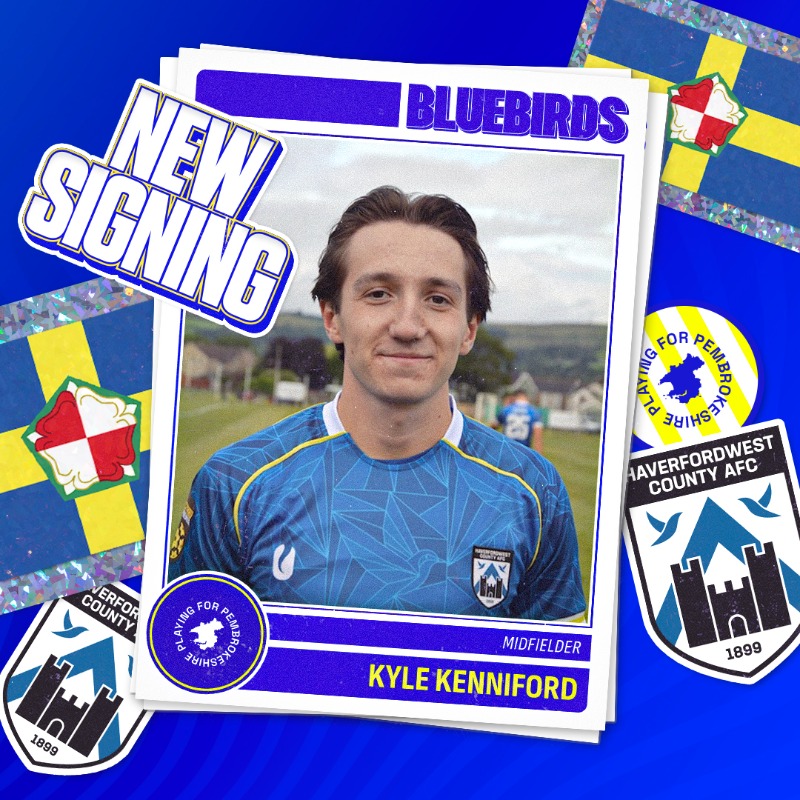 HaverfordwestFC's tweet photo. Haverfordwest County AFC are delighted to announce the signing of midfielder Kyle Kenniford, who will link up with the Bluebirds for the 2024-25 season! ✍️🙌