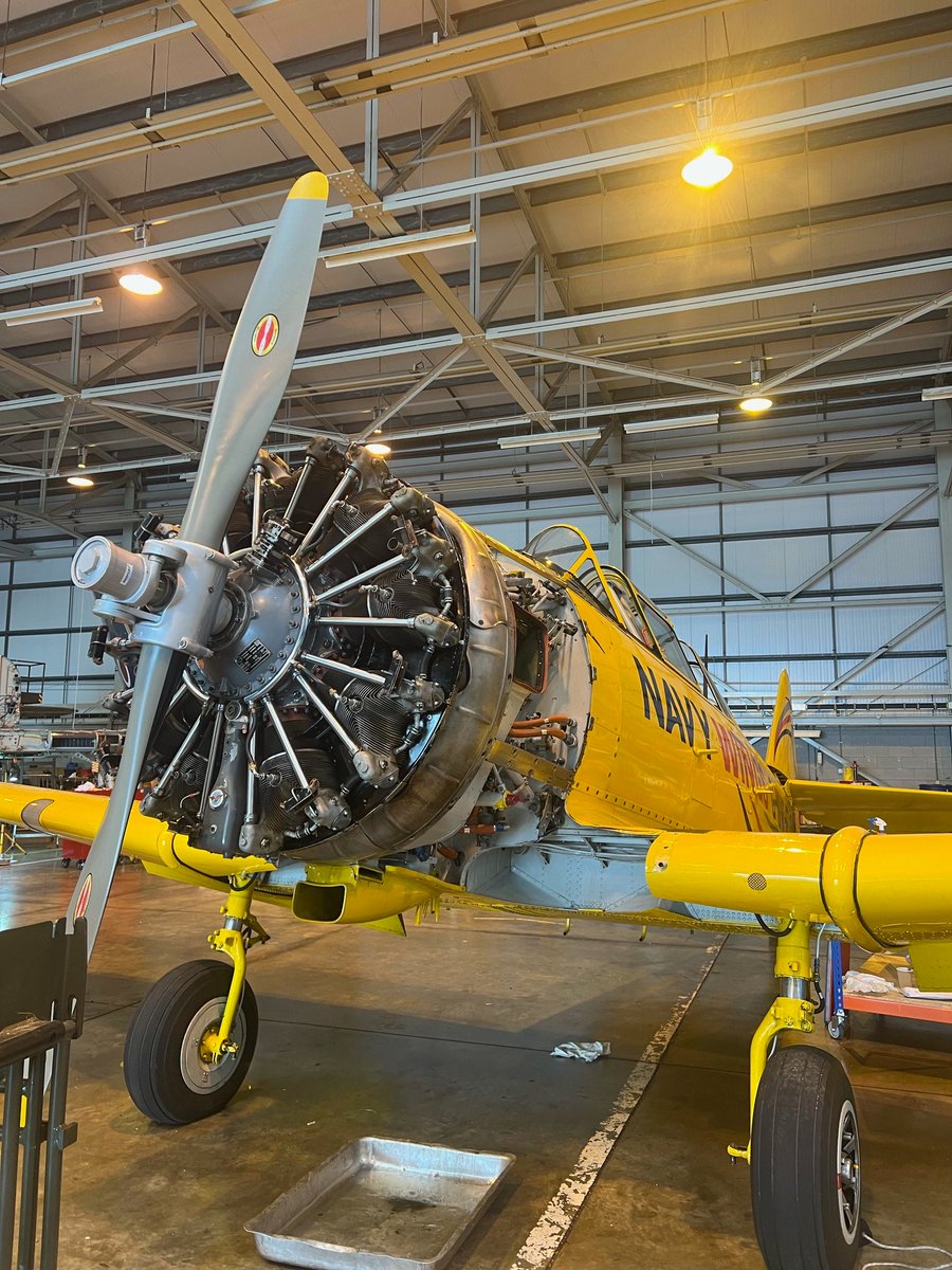 NavyWingsUK's tweet photo. Our engineers have completed a 10 hourly check on the Swordfish, as well as a 50 hourly on the Harvard.
The Wasp also had its 50 hourly, and had the blades removed for X-Ray to look for signs of corrosion or cracks. Thankfully, all is well, and the Wasp is ready for action. https://t.co/Ju2BpzEDjE