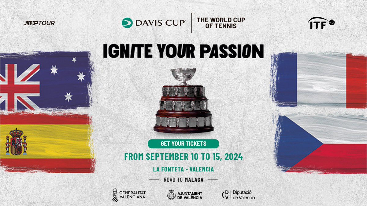 CivisEventos's tweet photo. Septiembre está a la vuelta de la esquina y con él, llega a #Valencia uno de los eventos más esperados del año: ¡La #CopaDavis!
Imágina la emoción de ver un partido en vivo y la adrenalina en cada punto. Compra tu entrada y reserva con #GrupoCivis para tu estancia en #Castellón. https://t.co/YTMiN6746o