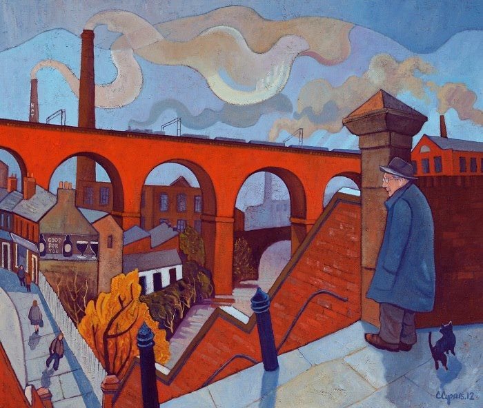 L.S. Lowry looking across to Stockport Viaduct, by @ChrisCyprus. #NorthernArt