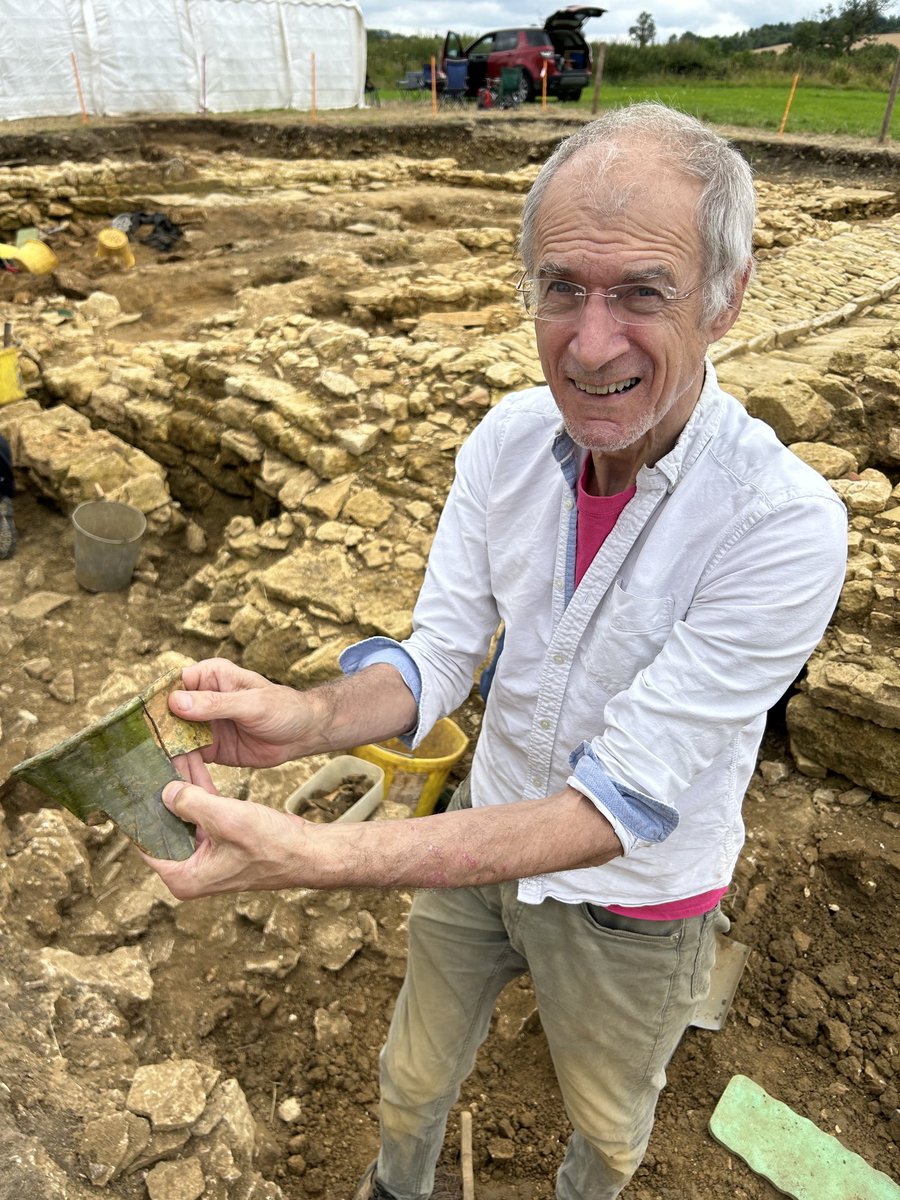 It Fits!! Some nice large fragments of a green-glazed medieval pitcher found by Nigel on our medieval manor site at Guiting Power today.