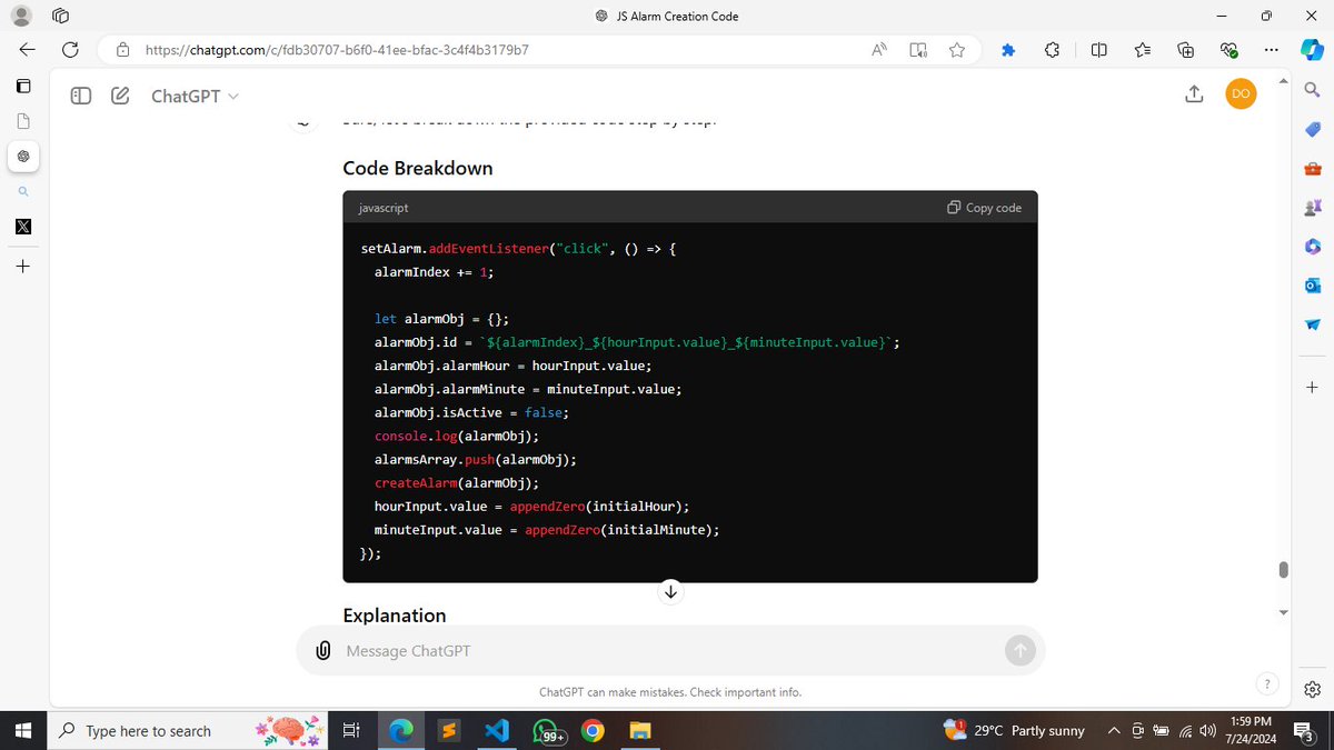 dondevdesigner's tweet photo. I am reviewing this alarm code I got from a YouTube channel "CodingNepal"
In order to understand how it works better, I will be done with that today and get to the next thing on my table. 
#buildingalltogether #buildinpublic #tech #js https://t.co/uYlmVJ1SPg