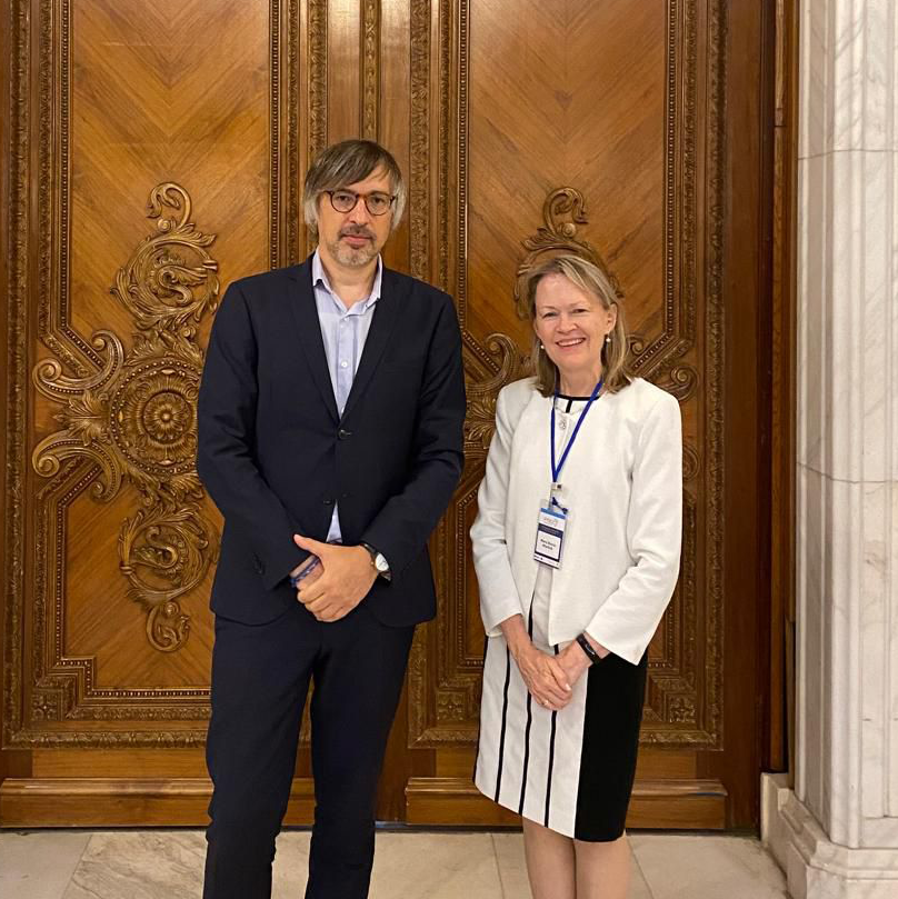AmbMaryWarlick's tweet photo. Very pleased to meet at #PTECC in Bucharest with Poland's Secretary of State for Climate and Environment Krzysztof Bolesta @k_bolesta to discuss 🇵🇱's strong support for Ukraine and commitment to just energy transitions https://t.co/5OtIT2MzyI