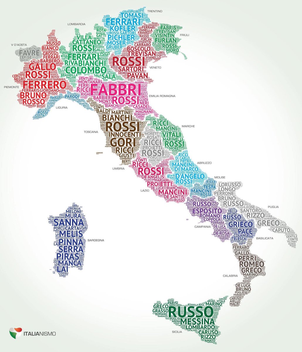 Noms de famille les plus répandus par province d’Italie 🇮🇹 ☀️