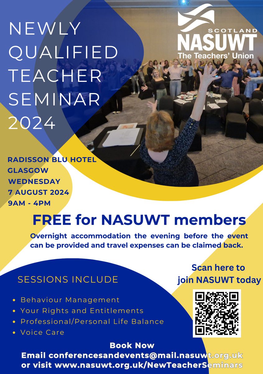 NASUWT_Scotland's tweet image. 2 weeks to go until our #NQT seminar, featuring invaluable sessions on Voice Care from @NYCOScotland and Behaviour Management from @nsmtc. Places are now limited so book today to avoid disappointment! nasuwt.org.uk/event/NQA01RSC… #newteacher #scotlandteacher #inductionyear