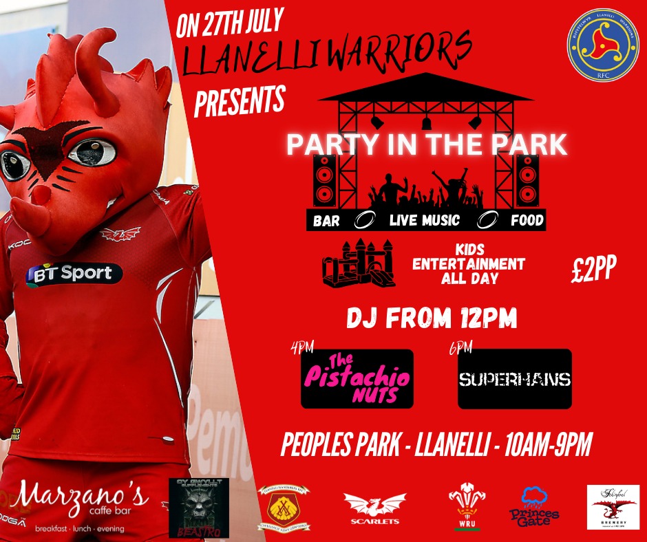 3 More Sleeps Until Warriors Social 7's &amp; Party in the Park! 
Saturday, People's Park, Rugby from 10am, live music from 12pm, food &amp; drinks, COCHYN  from The Scarlets will be making a special appearance!
 Date: Saturday
 Time: Starting at 10am
 Location: People's Park
 Entry: £2