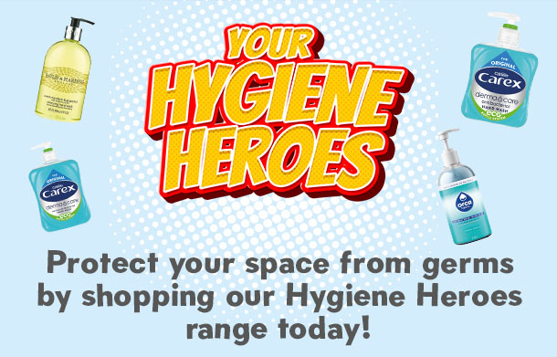 Did you know a typical office workers hands come into contact with 10 million bacteria per day?🦠

Save with our exclusive deals on selected Cleaning &amp; Hygiene products.

Make sure to enter HYGIENE24 at checkout to claim your FREE box of Cadbury Heroes! 
tinyurl.com/3a3v3346