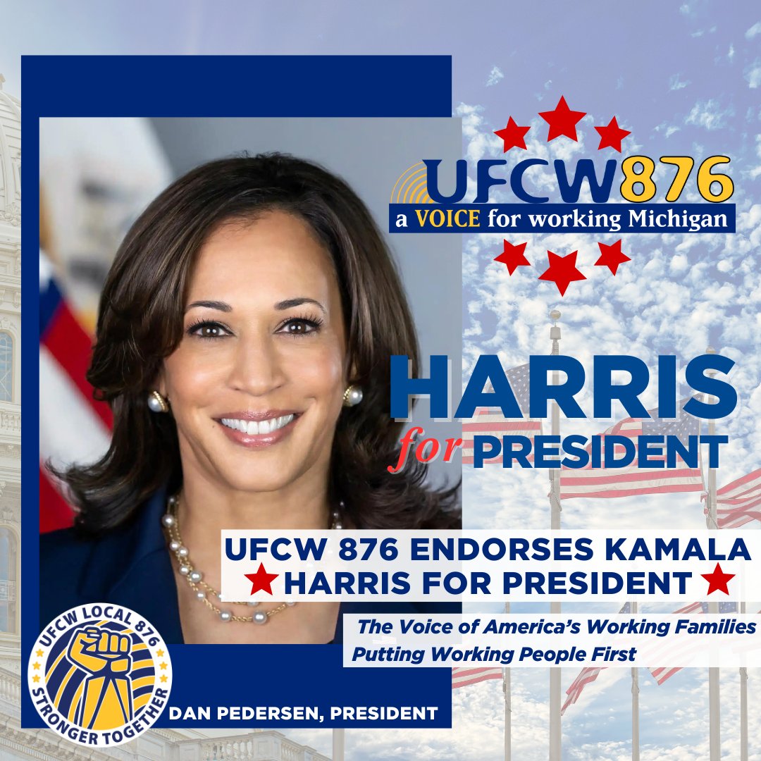 UFCW876's tweet photo. #UFCW876 proudly endorses Vice President #Kamala #Harris2024 for President.

Now more than ever, we must turn out and vote. We need to organize and mobilize to protect the foundations of our Democracy. #Vote2024 

Are you registered to vote? Check at: https://t.co/OEJsY8aKWj https://t.co/5LYTtxRfyi