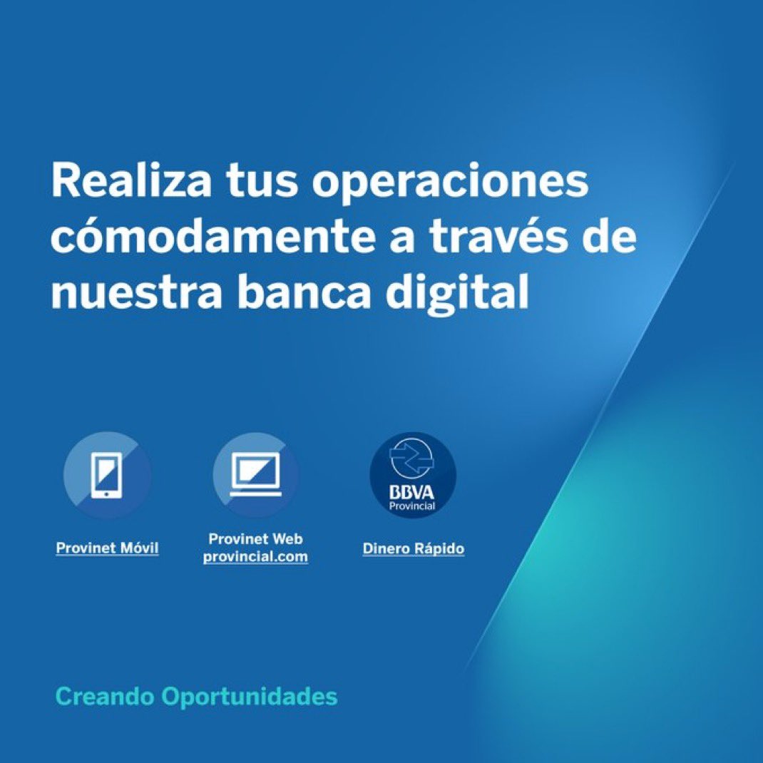 BBVAProvincial's tweet photo. Usa nuestros canales digitales para realizar tus consultas y operaciones desde cualquier lugar. 

#BBVAProvincial
#Venezuela https://t.co/RTHLYEqqUV