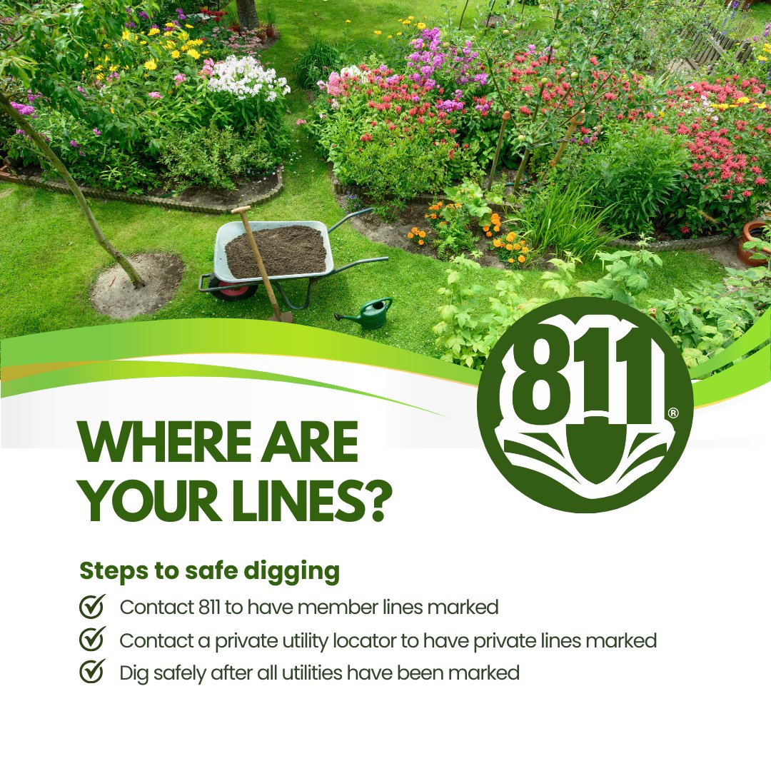 Oregon811's tweet photo. Did you know homeowners are responsible for the utility lines on their property? One wrong dig could mean costly repairs and safety hazards. Contact 811 before you dig to have public lines marked, and make sure to hire a private utility line locator to check for #privatelines! https://t.co/wfoP7UfUNC