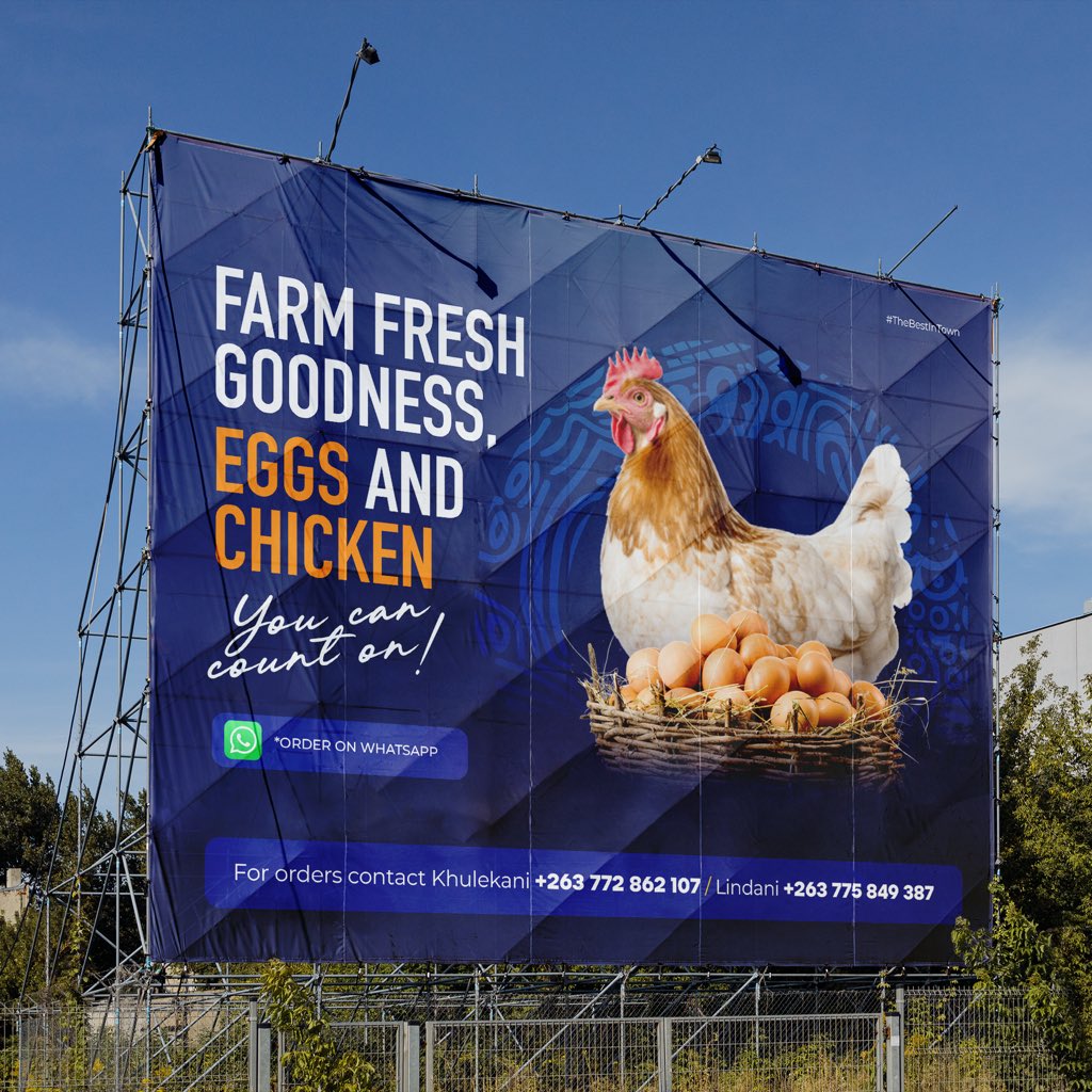 amahlecreatives's tweet photo. Art Direction for FFG® Promotional Material 

Fresh Farm Goodness is a Chicken and Eggs supplier in the South of Zimbabwe. This clean, minimal artwork for the brand's promo needs stands to show the company's commitment to quality. 
__

#artwork #artdirection #promo #billboard https://t.co/VASalE5XVc
