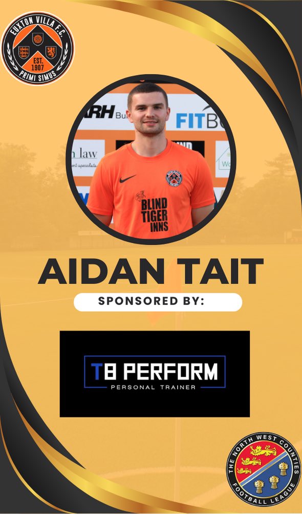 Next in is the Duracell bunny <a href="/aidan_t8/">Aidan</a> whose all energy performances in midfield during his first season made a big impact. 

The native Scot will be looking to add more goals and assists to his game this season and has been sponsored by T8 Perform- Personal Trainer 💪🏻