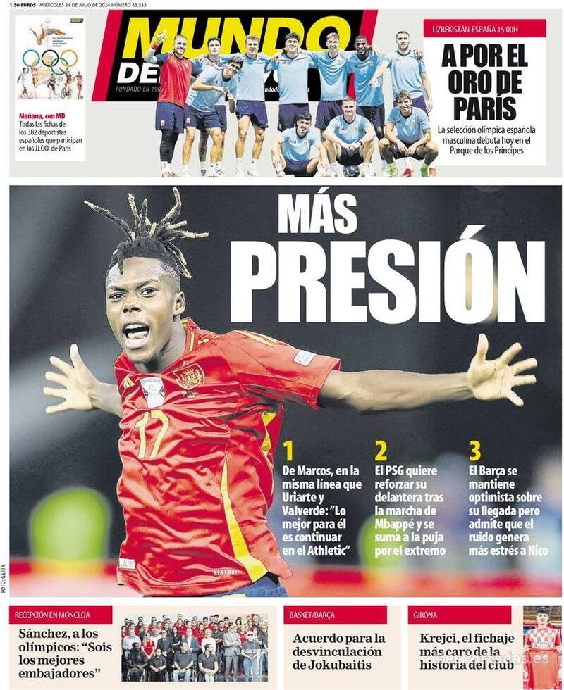 AthleticXtra's tweet photo. En el Barça están ahora intentando convencer a la opinión pública de que el Athletic es el malo de la película y está "presionando" a Nico Williams con su futuro, cuando:

📌 Le llevan preguntando por su futuro desde que empezó la EURO teniendo contrato hasta 2027.

📌 Llevan TODOS LOS DÍAS desde junio filtrando noticias sobre el jugador desde Barcelona.

📌 El presidente del Barça sale públicamente diciendo que le gusta el jugador y que pueden ficharlo.

📌 El presidente de LALIGA dice que el Barça puede ficharlo.

Mientras, el Athletic solo ha pedido respeto por su jugador y el capitán ha comentado que le gustaría su continuidad, pero que la decisión la tiene que tomar el futbolista libremente.

Los reyes del relato. 😶