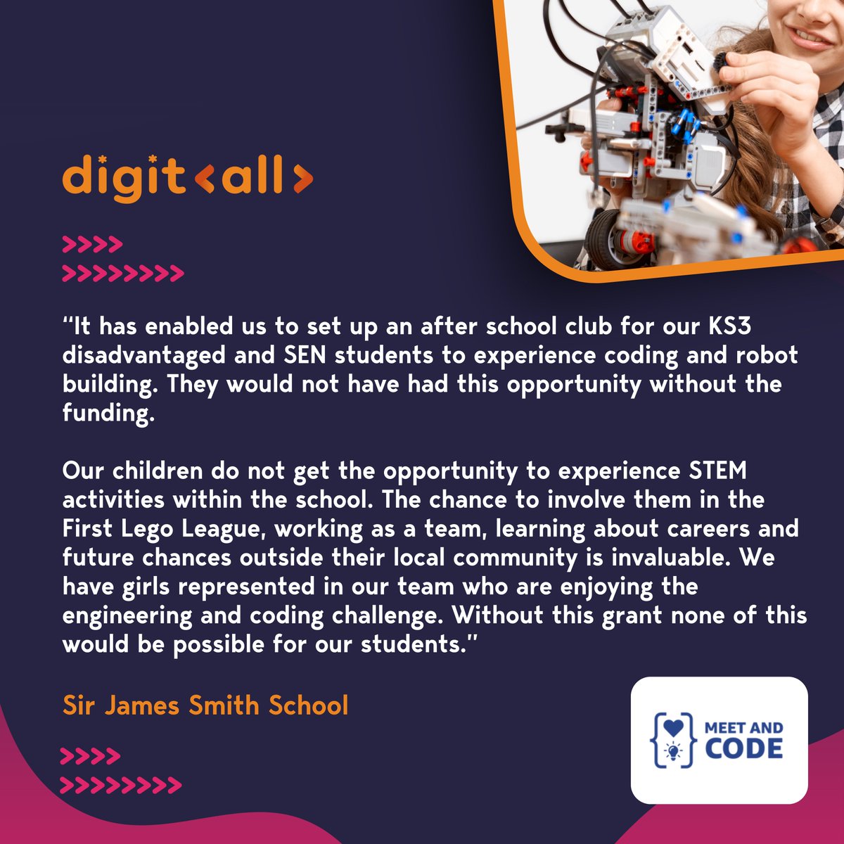 digitallcharity's tweet image. ✨ Meet and Code Event Spotlight: Sir James Smith School ✨
Don't miss out on the opportunity to secure a grant for your STEM activities. Visit our website to find out more about Meet and Code and how we can support you 👉 digitall.charity/meetandcode
#MeetAndCode #STEMEducation