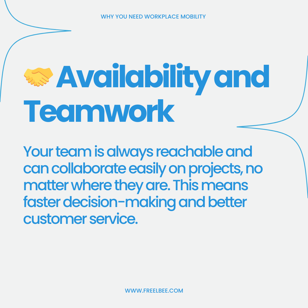 freelbee_'s tweet photo. Why You Need Workplace Mobility: Part 1 🤳

Workplace mobility unlocks a world of flexibility and productivity for both your employees and your business. 

Benefits? Scroll to see!

#workplacemobility #remotework #productivity #collaboration #business #futureofwork https://t.co/TUomH4oWt2