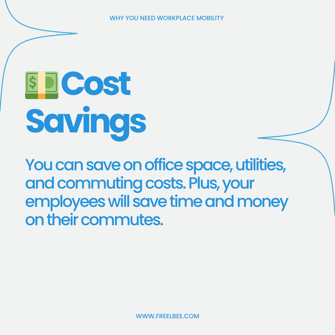 freelbee_'s tweet photo. Why You Need Workplace Mobility: Part 1 🤳

Workplace mobility unlocks a world of flexibility and productivity for both your employees and your business. 

Benefits? Scroll to see!

#workplacemobility #remotework #productivity #collaboration #business #futureofwork https://t.co/TUomH4oWt2