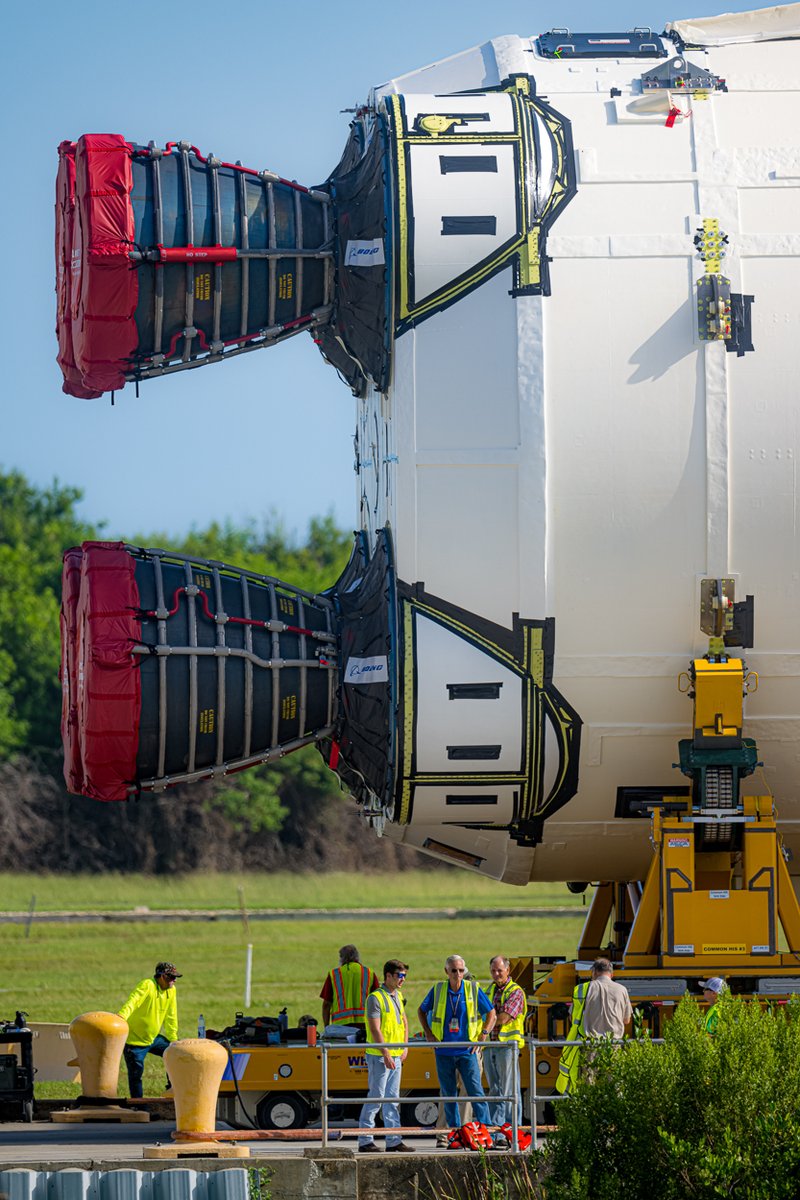 johnkrausphotos's tweet image. The Space Launch System rocket’s core stage has arrived at Kennedy Space Center ahead of the Artemis II mission, during which humanity will return to crewed lunar spaceflight for the first time since 1972