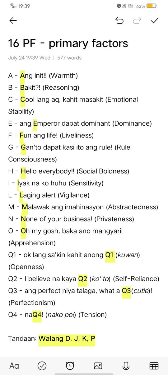 luvtunapie's tweet photo. sharing my mnemonics for 16pf primary factors~

nahirapan ako tandaan kasi wala kinalaman yung letter sa factors kaya ayan nilagyan ko na 😆 

hope it helps! #rpmtwt https://t.co/jfVUGEvzB4