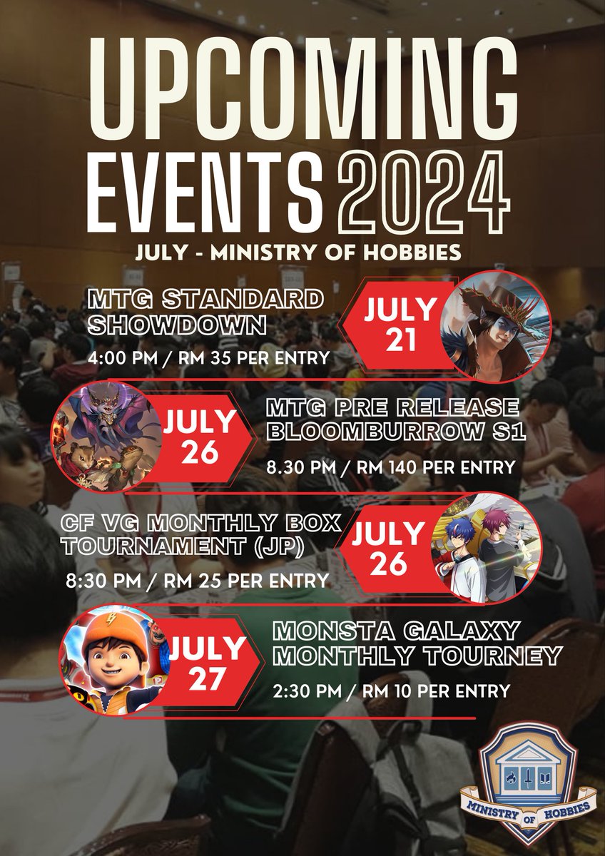 MoHobbies_MY's tweet photo. Good evening, everyone!

Our Wednesday news continues with an electrifying reminder of the remaining events for this month! We’ve also made a few exciting updates to some events, and once again, here’s our dazzling tournament poster for this month! https://t.co/MqgdETdw1F