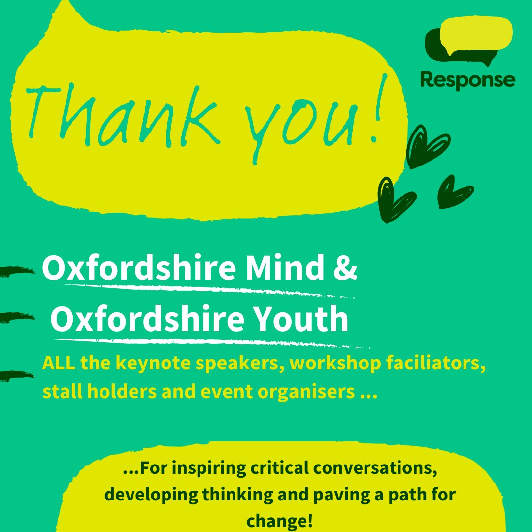 responseorg's tweet photo. It’s been one month since Response attended #YouthinMind 2024. 
We wanted to  extend a HUGE THANK YOU to @Mind Oxfordshire and @OxYouth for stimulating a cross-sector, collaborative approach to facilitating safe spaces for young people.🌟 #MentalHealthMatters #ThankYou https://t.co/PAJfB710L3