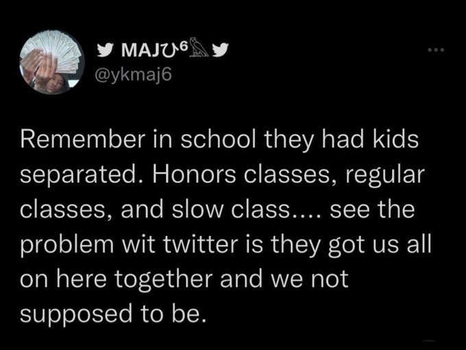 True. Honors and advanced classes here. https://t.co/FWp2K5PZ72<a href="/tag/iqlowerthan85"class="tags"><span>#iqlowerthan85</span></a>