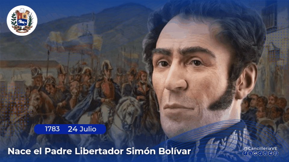 🗓️#Efeméride | Venezuela celebra el natalicio del Libertador, Simón Bolívar, quien con liderazgo y valentía, forjó la libertad de 5 naciones. Su legado de libertad, unidad y justicia sigue inspirando a los que luchan por la consolidación de una Patria Grande unida y próspera.
