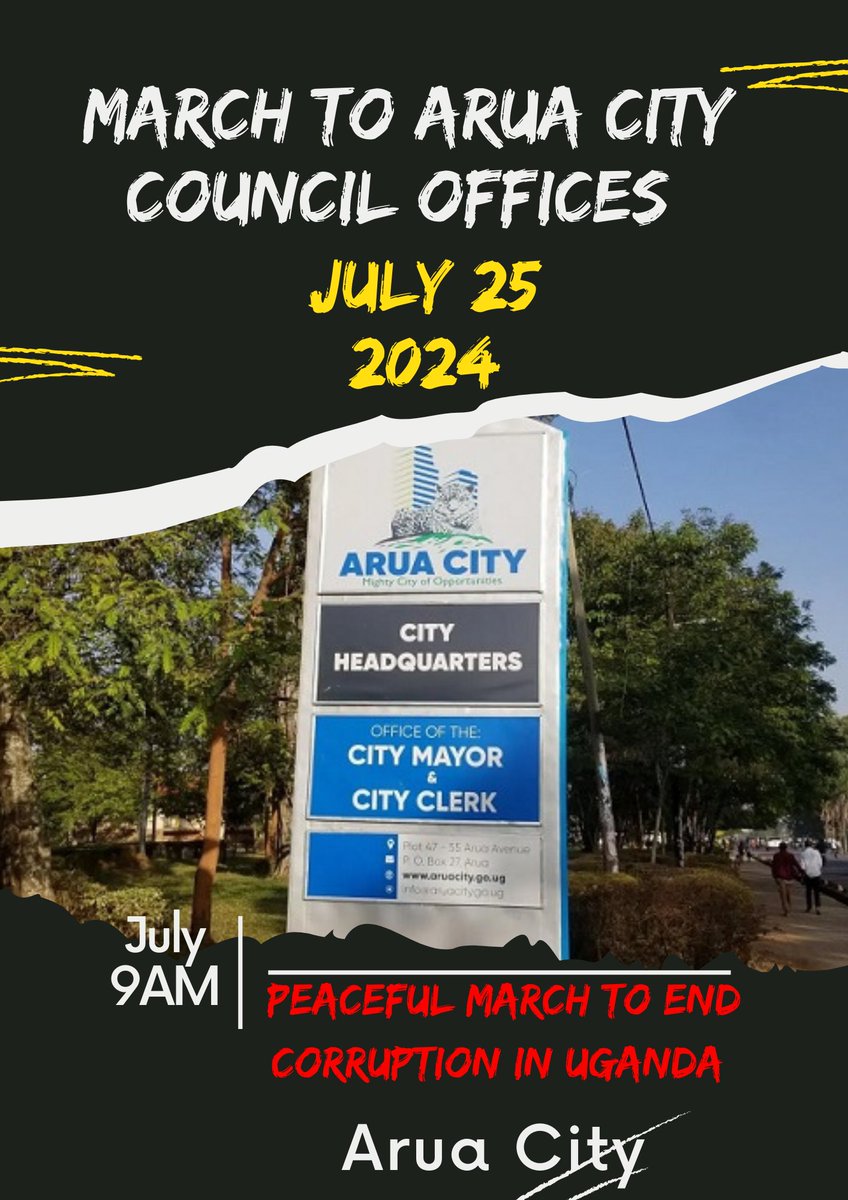 At exactly 7Pm we shall be having an X Space on Guide lines and Road Map ahead of our March to Arua City Council Offices tomorrow 25th July 
Repost Widely ✊🏾