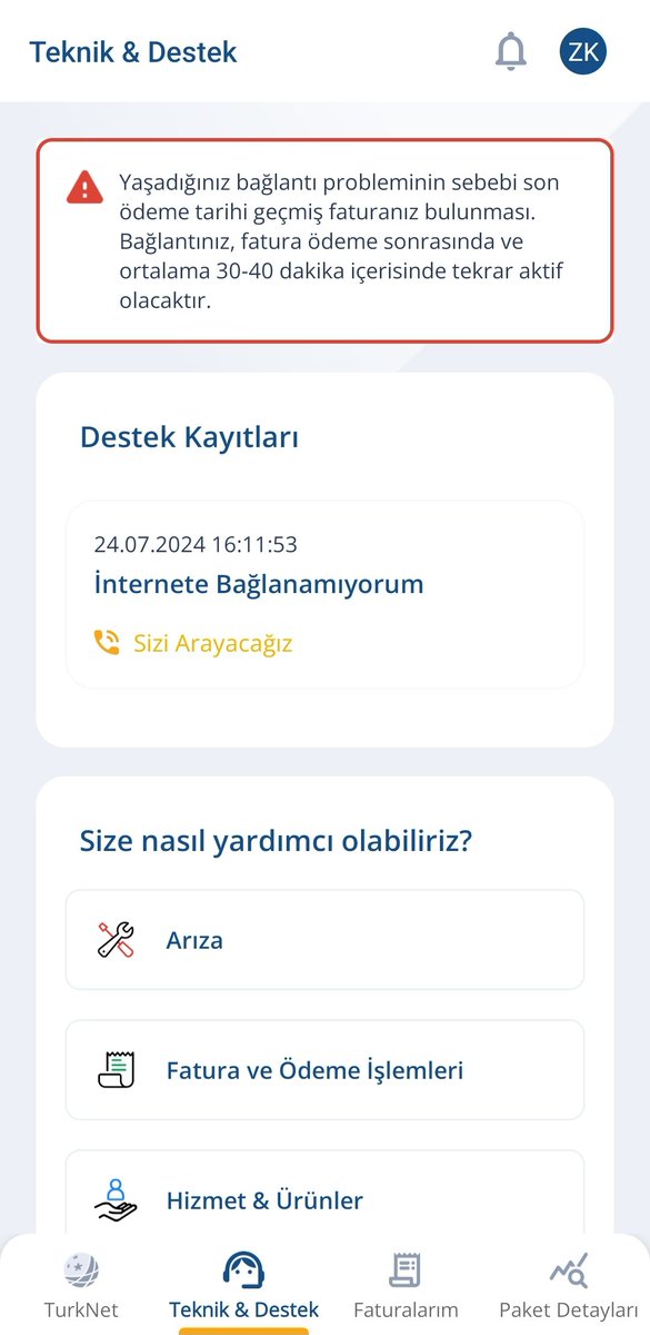 Z@fer (@zaferkara) on Twitter photo Sevgili <a href="/TurkNetDestek/">TurkNet Destek</a>, Sabahtan bu yana internetim kapalı. Uygulamanızda "ödenmemiş faturada dolayı kapalı" diyor ama ödenmemiş faturam yok.
Kayıt açtım, 5 saattir aramanizi bekliyorum.
Abone no: 3975092 Sevgili <a href="/TurkNetDestek/">TurkNet Destek</a>, Sabahtan bu yana internetim kapalı. Uygulamanızda "ödenmemiş faturada dolayı kapalı" diyor ama ödenmemiş faturam yok.
Kayıt açtım, 5 saattir aramanizi bekliyorum.
Abone no: 3975092