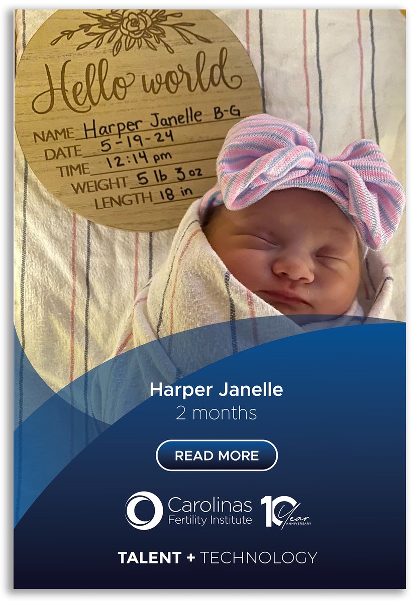 Harper Janelle, 2 months

View the Full Story: carolinasfertilityinstitute.com/real-cfi-stori…

#ivfjourney #ivf #ivfsuccess #fertility

For more information, call 336-448-9100 or visit us at CarolinasFertilityInstitute.com.