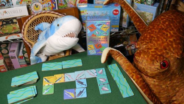 CrowsCastle's tweet image. Sunny Shark and Ollie Octopus are having a jaw-some time playing Shark Dominoes. Ollie is recon-squid-ering the last move. 
#shark #summergame #octopus