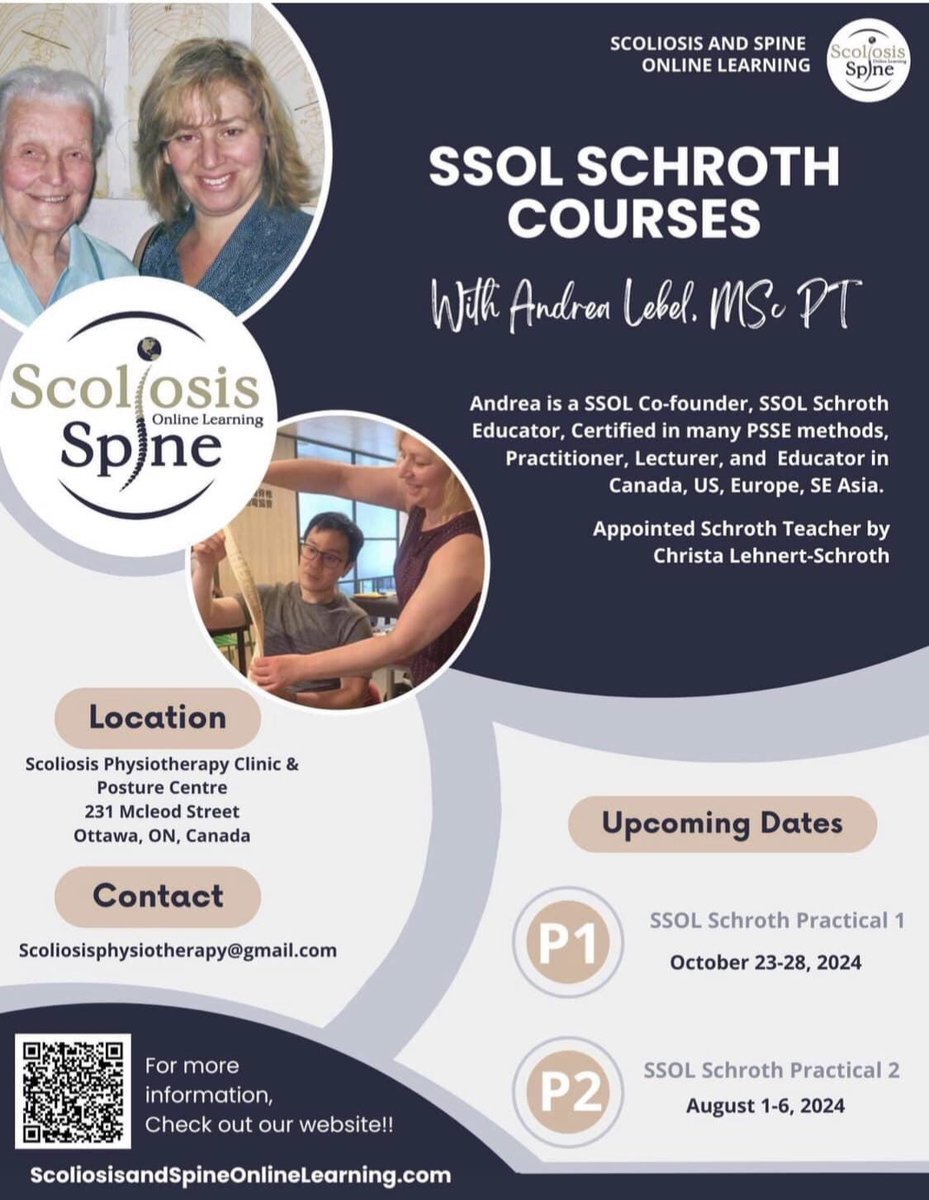 OttawaScoliosis's tweet image. Few more space left for PTs and PTA to join and MDs to observe this course in October in Ottawa, Canada #scoliosis #schrothmethod #ssolglobal #physiocourse