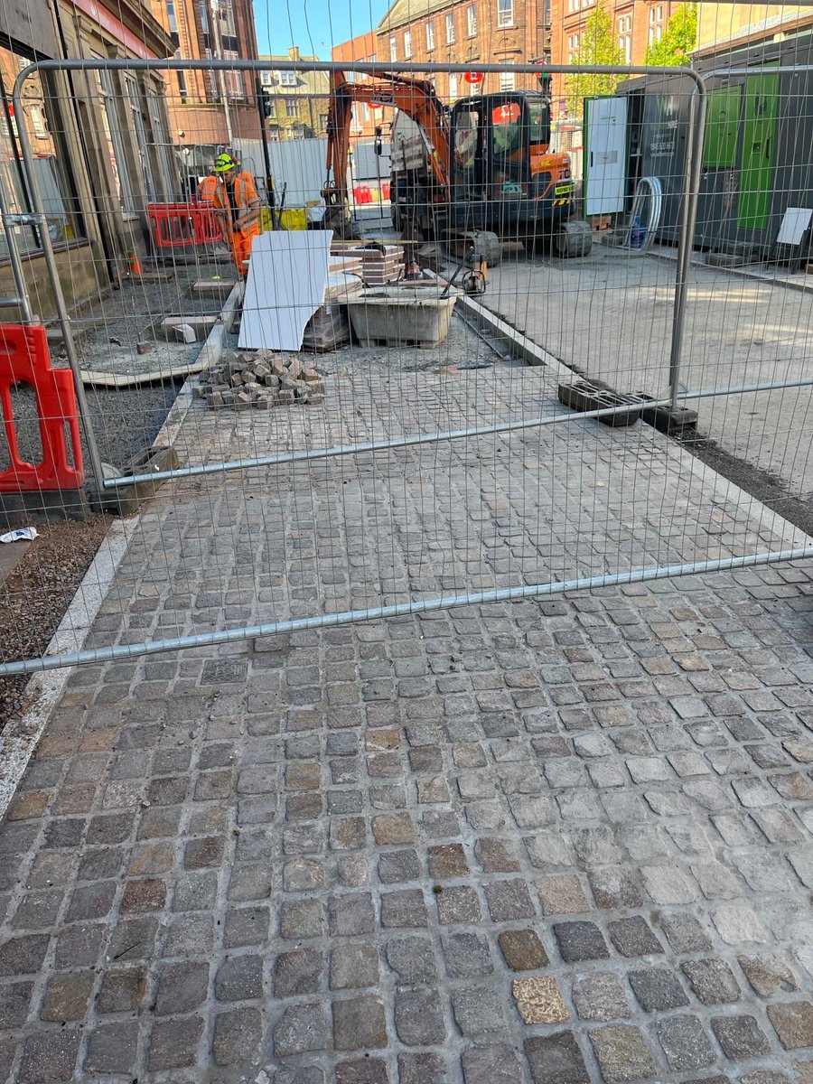 CumberlandRoads's tweet photo. Devonshire Street, Carlisle update! 
Check out these photos of the progress along Devonshire Street:
🚧 New kerbs installed
🚦 New traffic signal heads
📦 Loading bay complete
🚩 Laying more flags
We're at the last hurdle &amp; nearly there! Keep watching for opening dates! https://t.co/54PsTodN9u