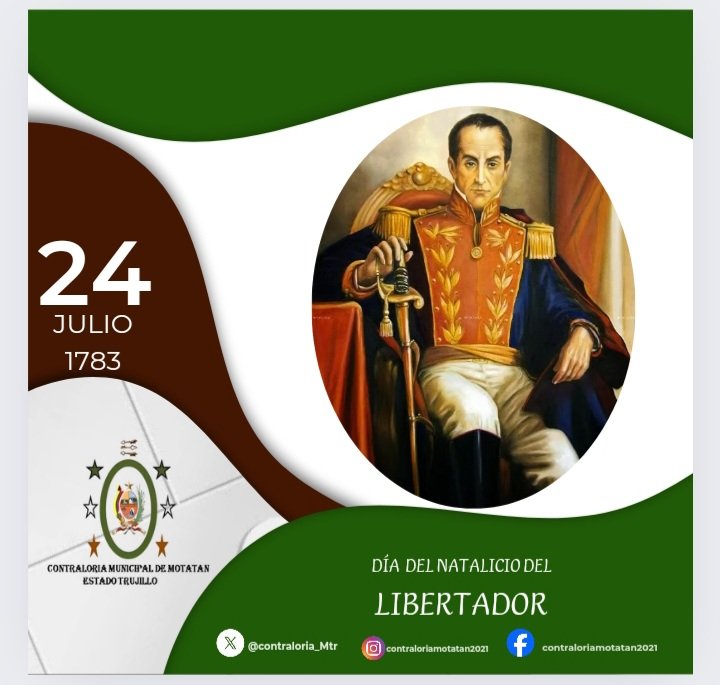 Simón José Antonio de la Santísima Trinidad Bolívar Ponte y Palacios, nace el 24 de Julio de 1783 en Caracas, fue conocido como Simón Bolívar o El Libertador, fue militar y político venezolano. Líder fundamental de la lucha independentista en Venezuela, Colombia y Ecuador.