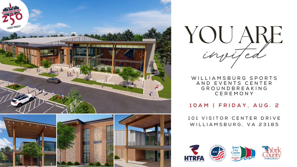 City of Williamsburg (@williamsburggov) on Twitter photo 🎉You're Invited! The Historic Triangle Recreational Facilities Authority, on behalf of the City of Williamsburg, <a href="/JamesCityCounty/">James City County</a>, and <a href="/YorkCountyVAGov/">York County, VA Gov</a>, are excited to invite the community to the groundbreaking ceremony for the regional indoor sports center. 🎉You're Invited! The Historic Triangle Recreational Facilities Authority, on behalf of the City of Williamsburg, <a href="/JamesCityCounty/">James City County</a>, and <a href="/YorkCountyVAGov/">York County, VA Gov</a>, are excited to invite the community to the groundbreaking ceremony for the regional indoor sports center.