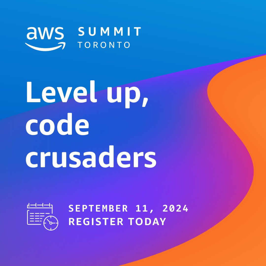 Side quests can wait. 🧙 The main event is #AWSSummit Toronto, happening on Sept 11. Register here go.aws/3LNq0MB &amp; come collect new powers in generative AI through legendary workshops &amp; deep-dive sessions. ✨