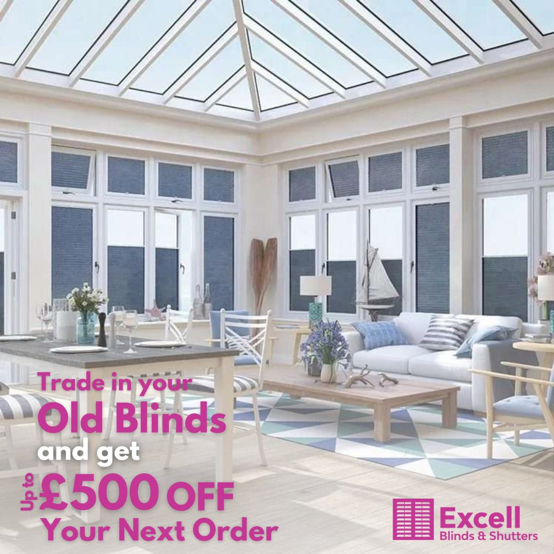 Trade in your old blinds for a fresh new look and enjoy up to £500 off your next order! 🔁 💰

Don’t miss this fantastic offer and giving us a call on 0151 228 0060 or by clicking the link   excellblindsfreequote.youcanbook.me  
 
#Blinds #Shutters #ExcellBlinds  #InteriorDesign #Home