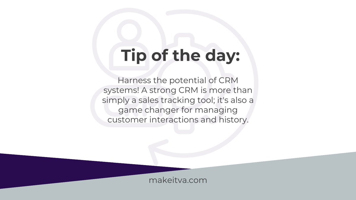 MakeITVA's tweet image. Tip of the Day: Elevate your client relations with a robust CRM! 📊 It&apos;s more than tracking—it&apos;s about enhancing interactions. If you haven’t integrated a CRM yet, now&apos;s the time to start. #CRMTips #ClientManagement #EfficiencyHacks
