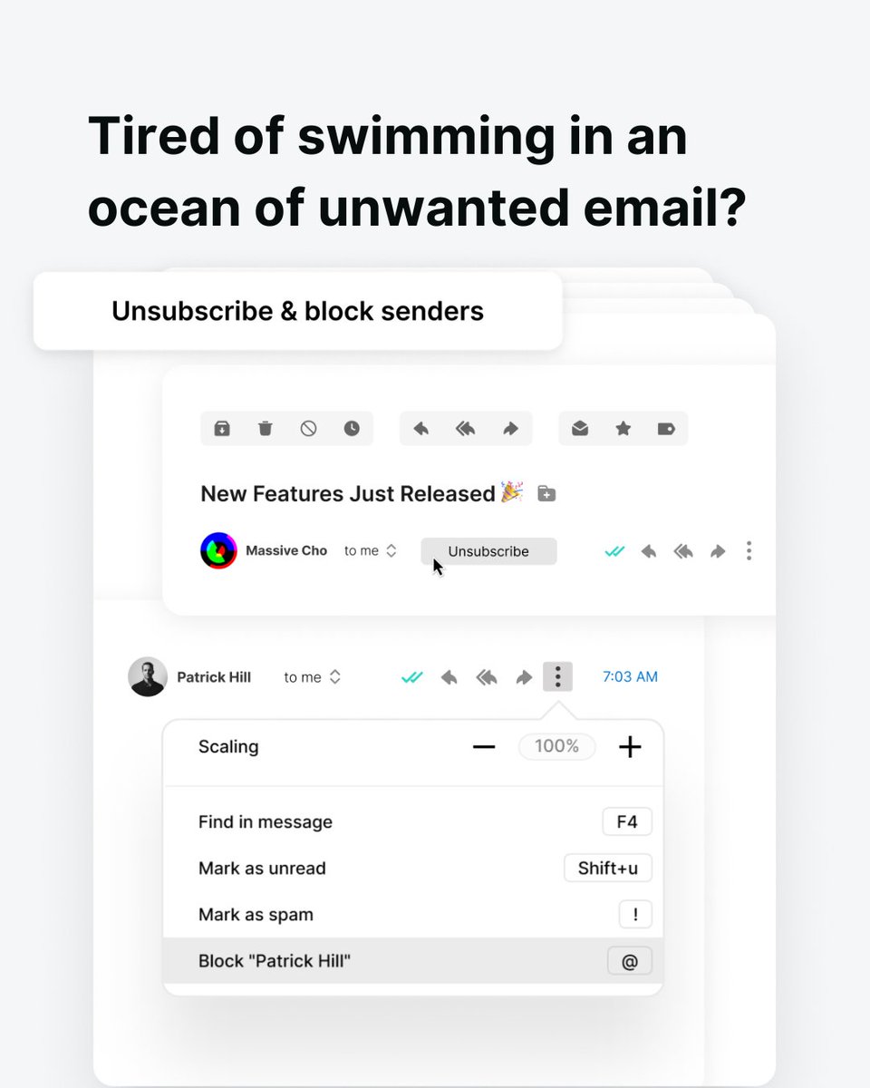 mailbird's tweet photo. Stay focused and filter out all that inbox noise. Now you can stop unwanted and unsolicited messages from hijacking your email. 🔐🚀 #Mailbird3 #BlockSender https://t.co/AvamhYNmKR