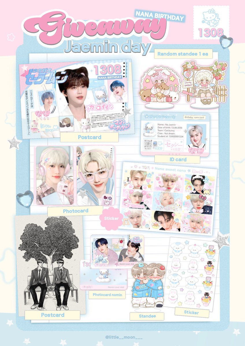 ☆ pls kindly rt ♡՞݂ɞ̴̶̷ ·̥ ɞ̴̶̷՞݂♡

☆ 𝐠𝐢𝐯𝐞𝐚𝐰𝐚𝐲 𝐣𝐚𝐞𝐦𝐢𝐧 𝐝𝐚𝐲 ೀ 🐰⭒˚⋆ ☁️🍓

          ౨ৎ⋆ only 21 set 💌 
f🍓rm : 10 / 08    time : 21:00
📦shipping fee 50 ฿

⭐️more details in mention

#HAPPYJAEMINDAY #JAEMIN