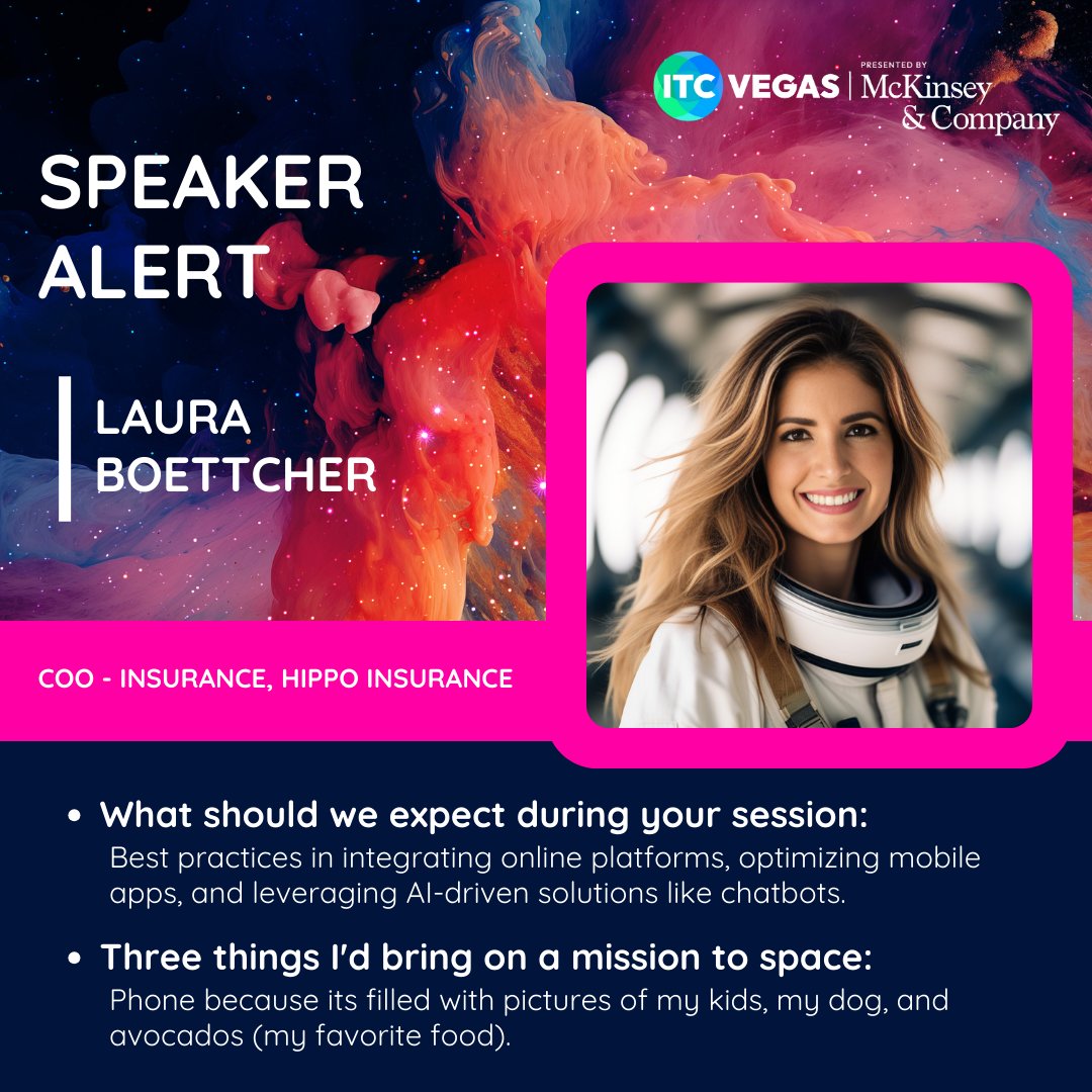 It’s time to get to know some of the amazing talent that will be taking the ITC stage October 15-17 at Mandalay Bay in Las Vegas. Today, it’s time to meet Laura Boettcher, COO - Insurance, Hippo Insurance.